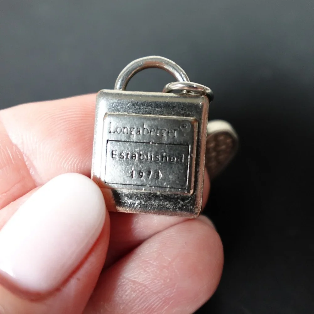 Longaberger Charm Keychain Silver Tone Woven Basket Heart Plaque Est 1973